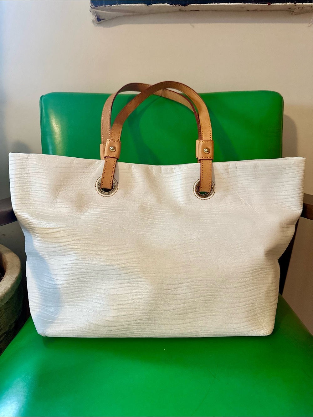 Dooney & Bourke White Tote with Tan Handles